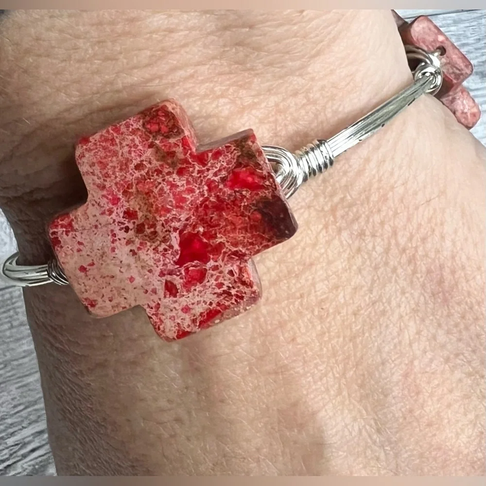 Artisan Stone Gem Bangle Wrist Bracelet Silver Toned Metal Wire Wrapped Handmade - Picture 8 of 10